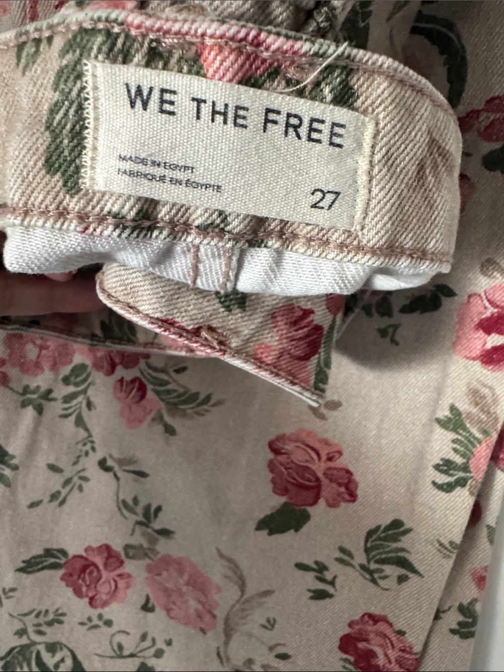 We The Free Slim Straight Jeans with Pink Rose Floral on Cream - Picture 2 of 2